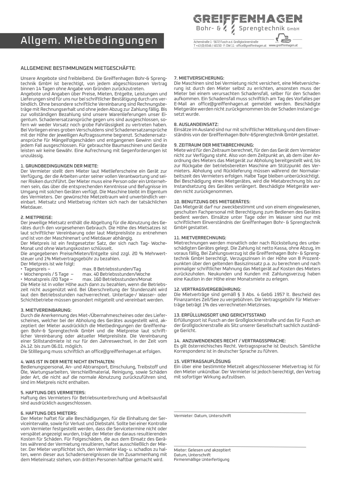 Allgemeine Mietbedingungen