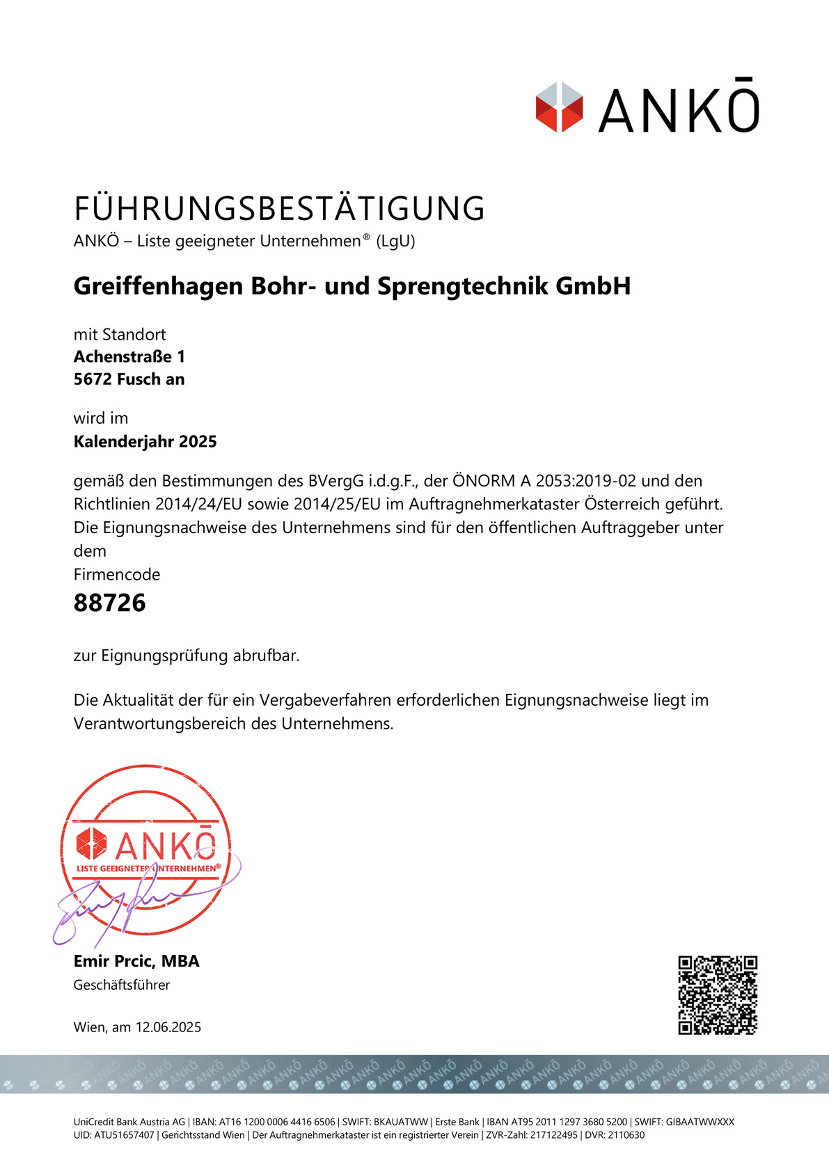 ANKOe Führungsbestätigung