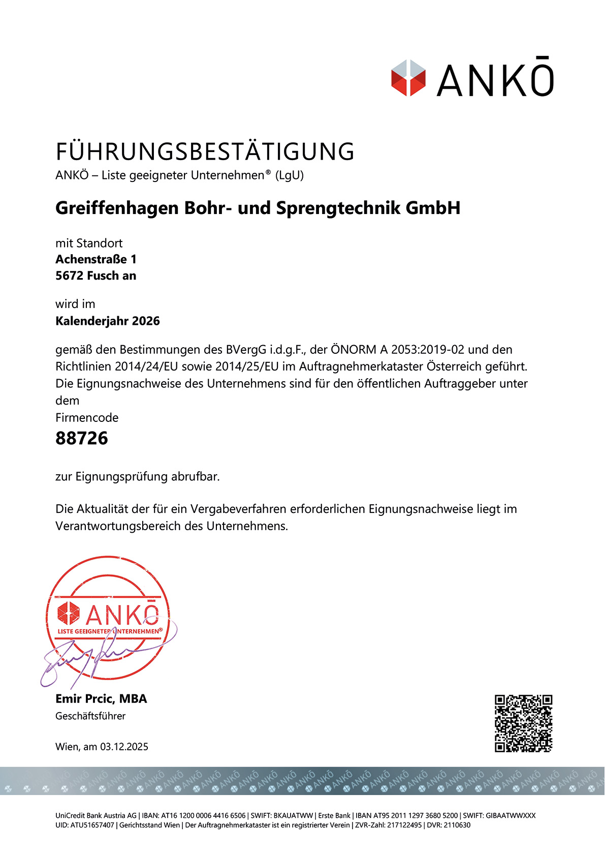 ANKOe Führungsbestätigung